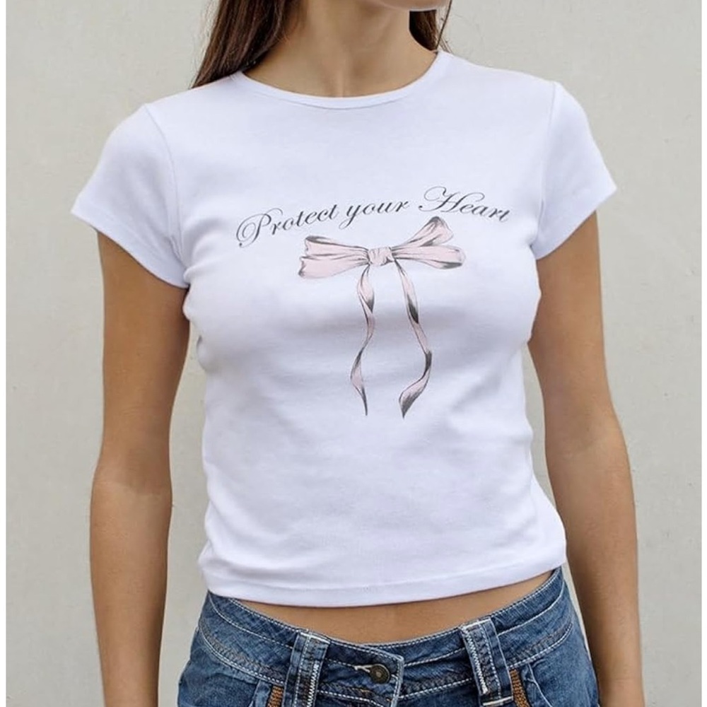 Womens Short Sleeve Graphic Baby Tees Y2k Bow Print T Shirt